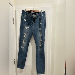 Women's Blue Distressed Skinny Jeans